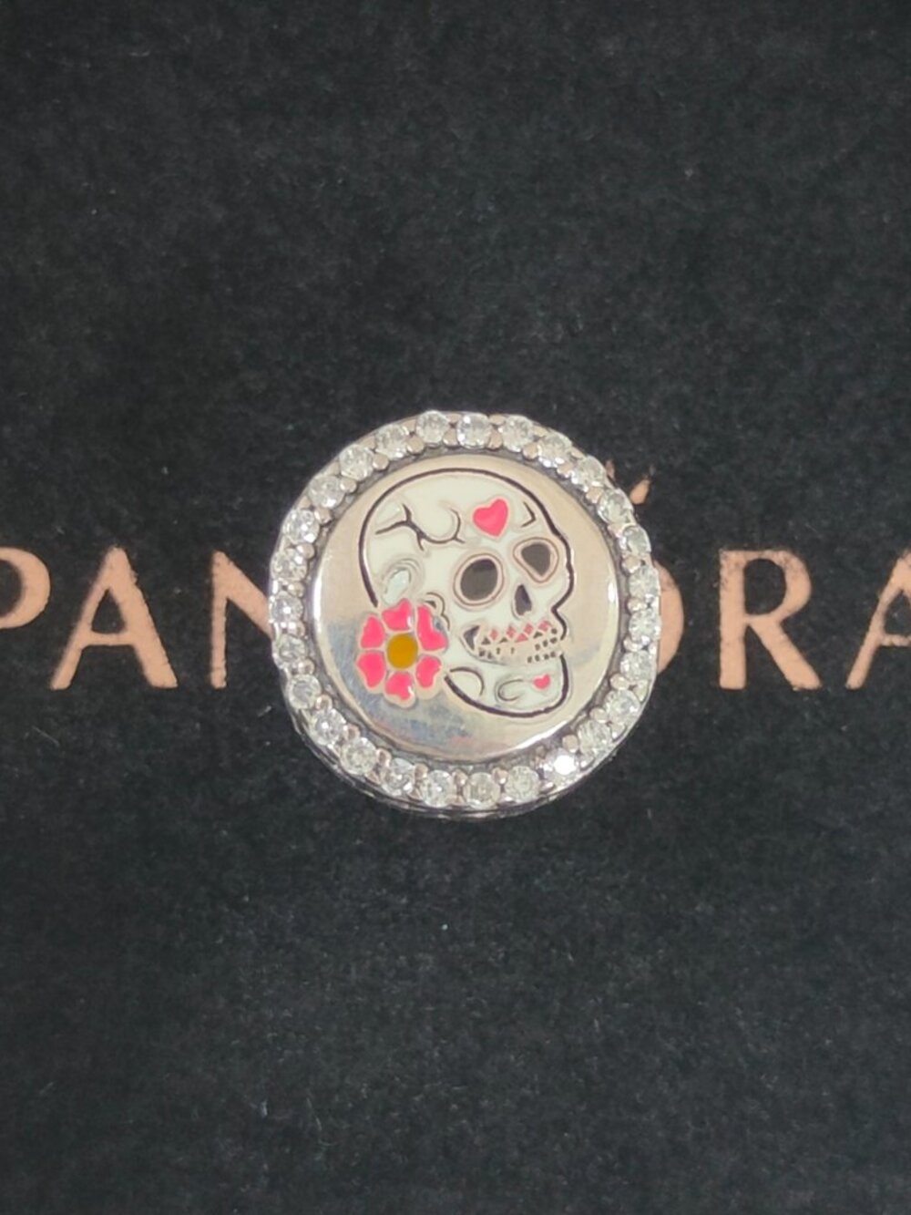 Pandora Day of the Dead Sugar Skull Charm Bead Travel Pendant Button with box